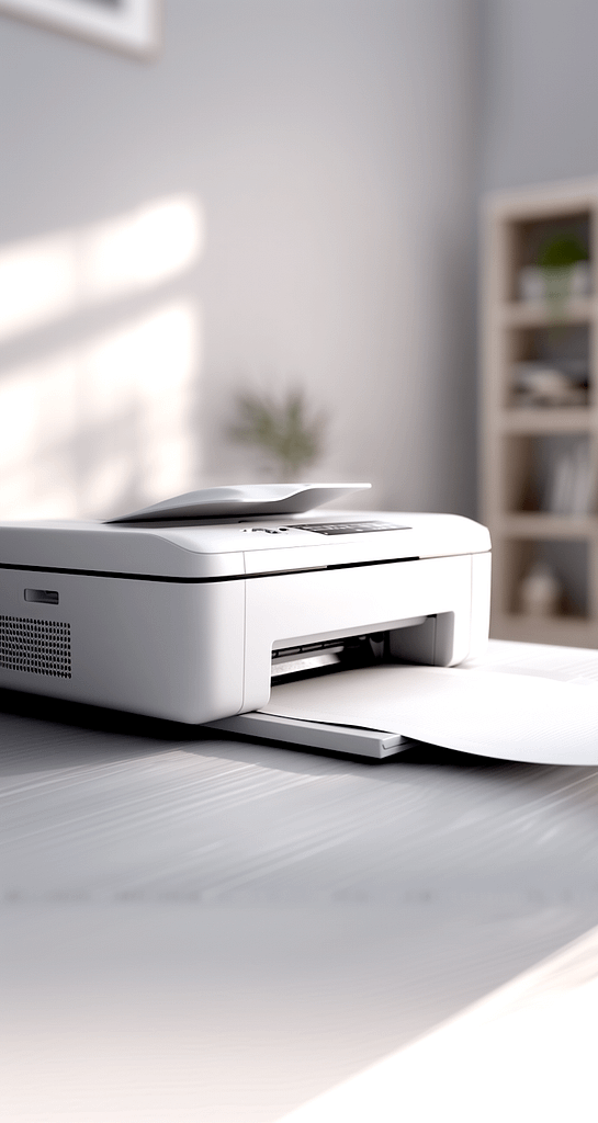 Imprimante blanche vu d'angle